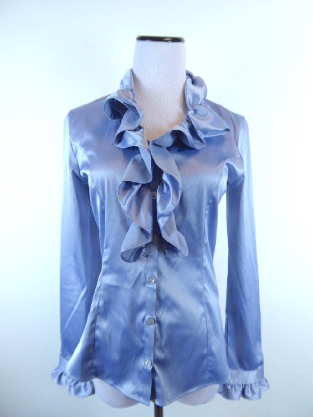 NARACAMICIE blue blouse stretch SHIRT TOP ruffles feminine S stretch